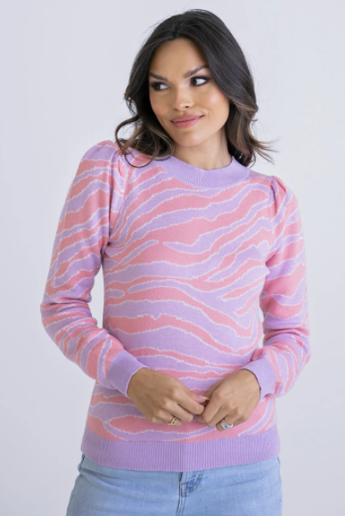 Zebra Pink Puff Sleeve Sweater - Eden Lifestyle