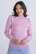 Zebra Pink Puff Sleeve Sweater - Eden Lifestyle