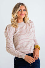 Karlie, Women - Shirts & Tops,  Zebra Puff Sleeve Sweater Tan